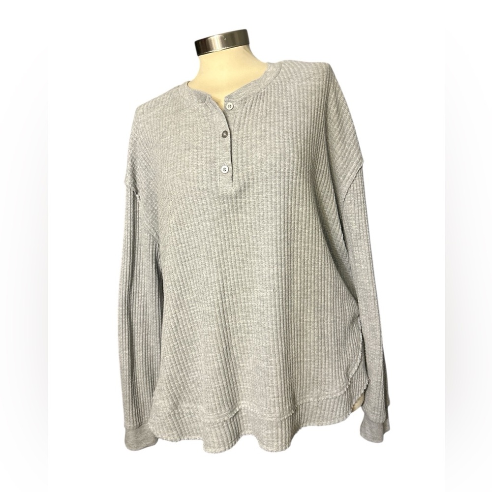 Z Supply Light Gray Waffle Long Sleeve Top